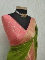 Georgette Banarasi with a plain body, scattered zari-woven buttas,and a contrast floral zari-woven border - Image 27