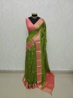 Georgette Banarasi with a plain body, scattered zari-woven buttas,and a contrast floral zari-woven border - Image 25