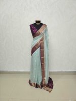Georgette Banarasi with a plain body, scattered zari-woven buttas,and a contrast floral zari-woven border - Image 22