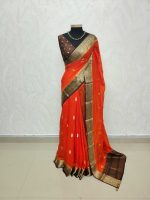 Georgette Banarasi with a plain body, scattered zari-woven buttas,and a contrast floral zari-woven border - Image 39