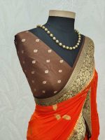 Georgette Banarasi with a plain body, scattered zari-woven buttas,and a contrast floral zari-woven border - Image 37