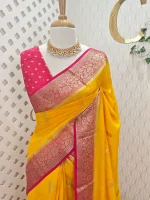 Georgette Banarasi with a plain body, scattered zari-woven buttas,and a contrast floral zari-woven border - Image 13