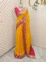 Georgette Banarasi with a plain body, scattered zari-woven buttas,and a contrast floral zari-woven border - Image 15
