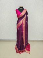 Georgette Banarasi with a plain body, scattered zari-woven buttas,and a contrast floral zari-woven border - Image 16