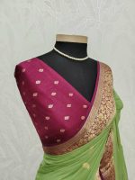 Georgette Banarasi with a plain body, scattered zari-woven buttas,and a contrast floral zari-woven border - Image 35