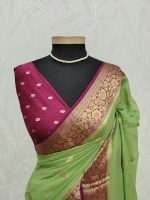 Georgette Banarasi with a plain body, scattered zari-woven buttas,and a contrast floral zari-woven border - Image 36