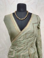 Semi tussar saree with zig zag lines all over the body