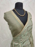 Semi tussar saree with zig zag lines all over the body - Image 4