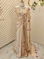 Jute saree with bouquet pattern with French knot embroidery - Image 6