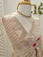 Jute saree with bouquet pattern with French knot embroidery - Image 8