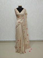 Jute saree  with heart shaped pattern with French knot embroidery - Image 2