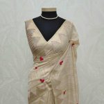 Jute saree  with heart shaped pattern with French knot embroidery
