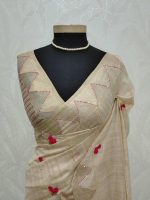 Jute saree  with heart shaped pattern with French knot embroidery - Image 3