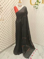 Khadi cotton with multi-colour zari stripes and tessal detailing - Image 3