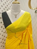 Khadi cotton with multi-colour zari stripes and tessal detailing - Image 5