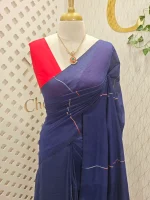 Khadi cotton with multi-colour zari stripes and tessal detailing - Image 10