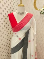 Khadi Cotton saree with contrast raindrop motifs