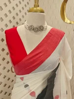 Khadi Cotton saree with contrast raindrop motifs - Image 2