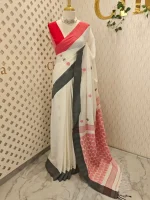 Khadi Cotton saree with contrast raindrop motifs - Image 3