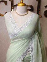 Linen saree with lace border - Image 12