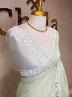 Linen saree with lace border - Image 11