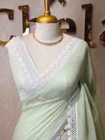 Linen saree with lace border - Image 9