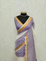 Linen saree with gold checks and tassel detailing