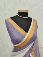 Linen saree with gold checks and tassel detailing - Image 4