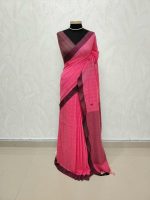 Linen blended checked saree with gold zari grid and zigzag border - Image 5