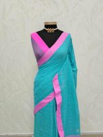 Linen blended checked saree with gold zari grid and zigzag border