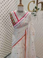 Linen with multicolour buti motifs and lace detailing