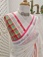 Linen with multicolour buti motifs and lace detailing - Image 2