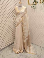 Linen with traditional kasavu stripes and temple inspired border - Image 4
