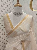 Linen with traditional kasavu stripes and temple inspired border - Image 2