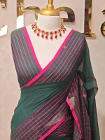 Mul cotton with black checker stripes and gold zari border