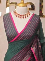 Mul cotton with black checker stripes and gold zari border - Image 2