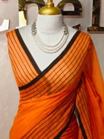 Mul cotton with black checker stripes and gold zari border - Image 5