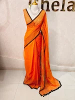 Mul cotton with black checker stripes and gold zari border - Image 6
