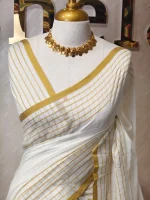 Mul cotton with black checker stripes and gold zari border - Image 8