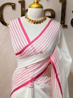 Mul cotton with black checker stripes and gold zari border - Image 10