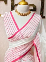 Mul cotton with black checker stripes and gold zari border - Image 11