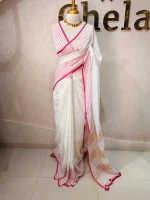 Mul cotton with black checker stripes and gold zari border - Image 12