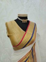 Mul cotton saree with contrast double-border detailing - Image 2