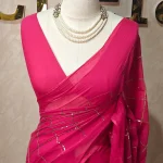 Mul cotton with sequin Aari-work checkered motifs
