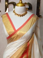 Mul cotton kerala kasavu saree detailed with classic gold zari border - Image 2