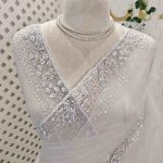Net saree with sequin and cut-bead handwork border