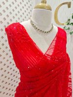 Net saree with sequins and beads vein like line pattern - Image 13