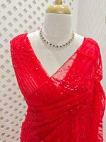Net saree with sequins and beads vein like line pattern - Image 16