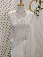 Net Saree with floral beadwork and sequin embroidery - Image 2