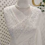Net Saree with floral beadwork and sequin embroidery